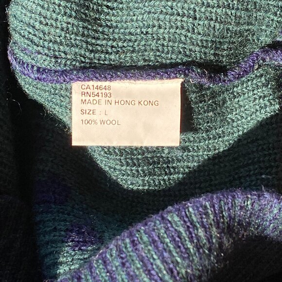 Vintage Bogner - Nordic Ski Sweater - 100% Wool - Geometric Navy Blue and Green - Picture 16 of 16